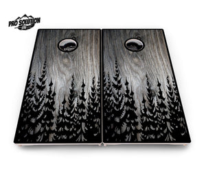 Greyscale Pine Trees Cornhole Boards - Pro Solution Lite Series