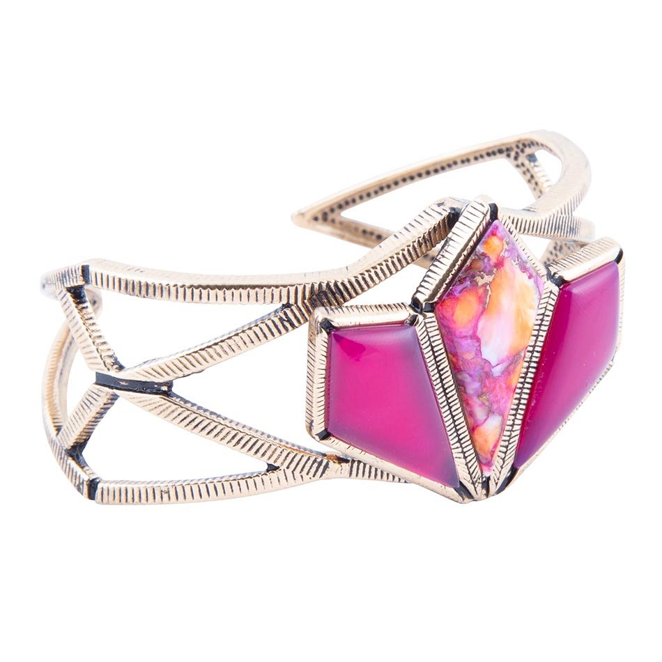 Pink Agate and Coral Matrix Golden Cuff Bracelet by Barse Jewelry