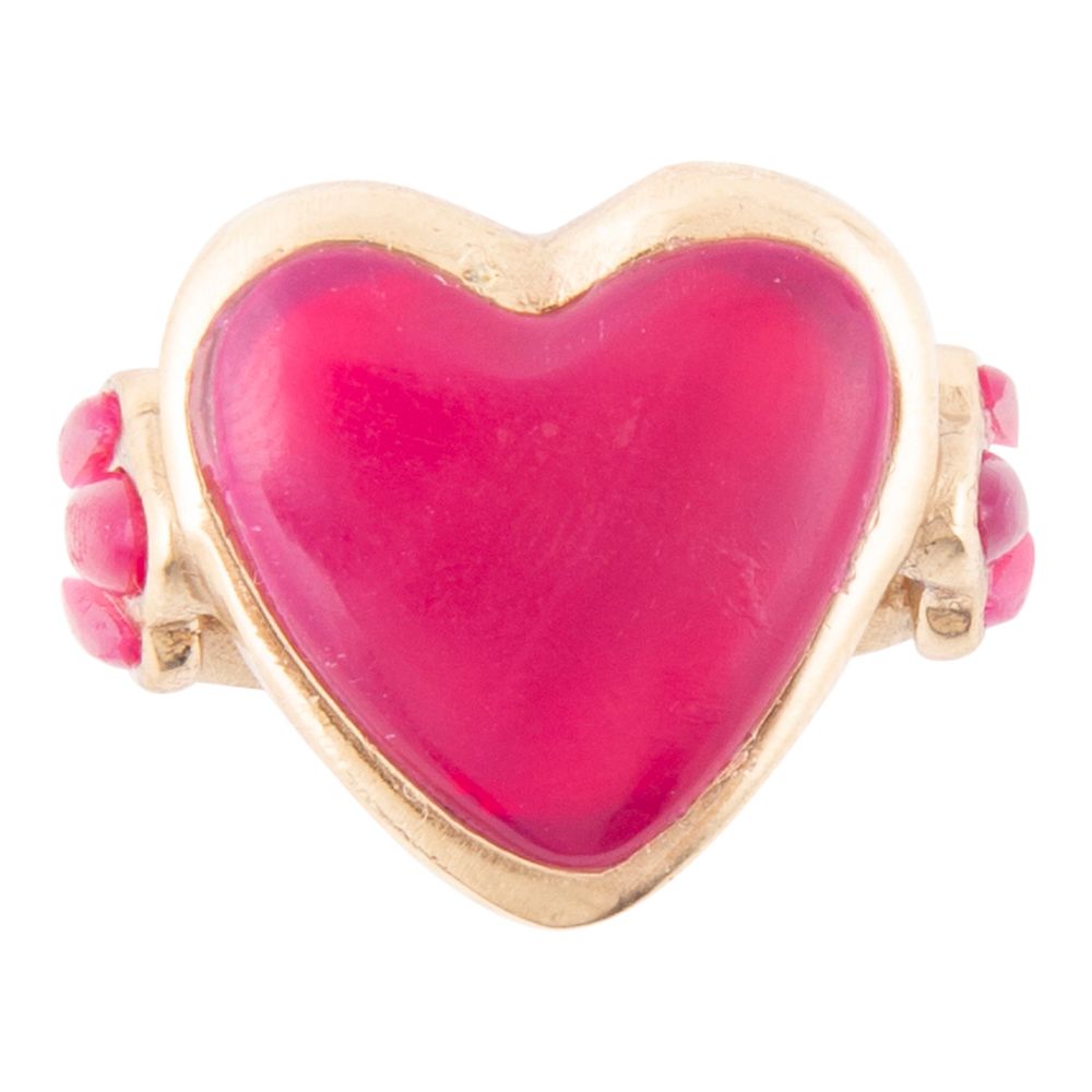 Pink Agate Heart Golden Statement Ring detail view by Barse Jewelry