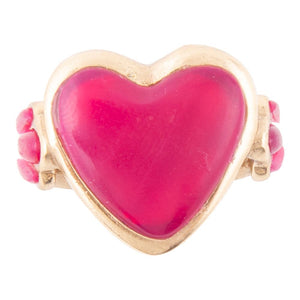 Pink Agate Heart Golden Statement Ring detail view by Barse Jewelry