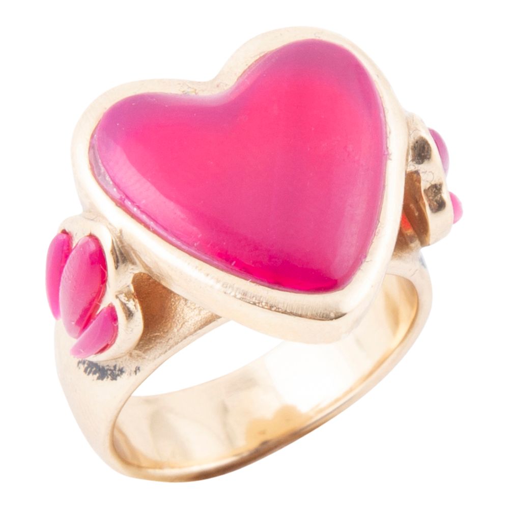 Pink Agate Heart Golden Statement Ring by Barse Jewelry