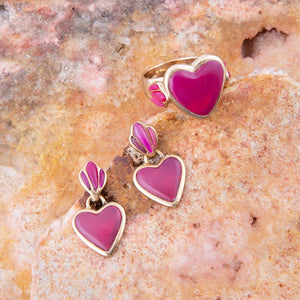 Pink Agate Heart Golden Statement Ring detail view by Barse Jewelry