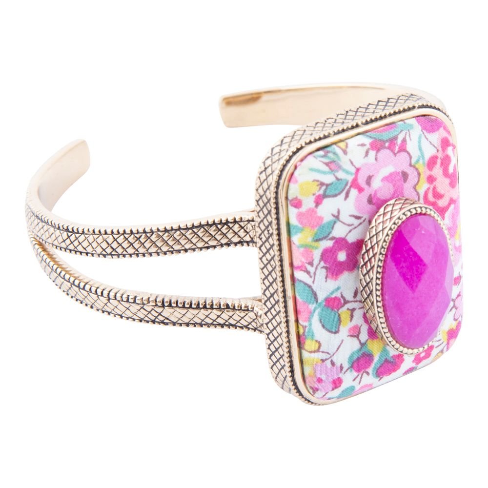 Pink Agate Stacked Stone Floral Cuff Bracelet by Barse Jewelry