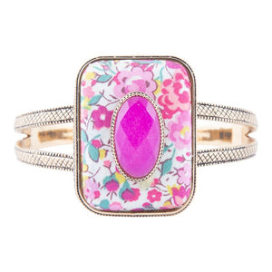 Pink Agate Stacked Stone Floral Cuff Bracelet detail view by Barse Jewelry