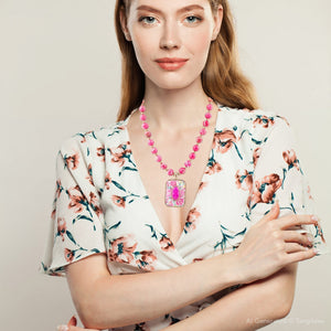 Pink Agate Stacked Stone Floral Pendant Necklace detail view by Barse Jewelry