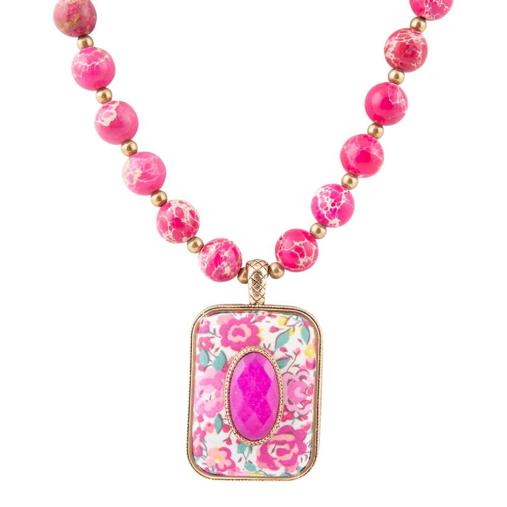 Pink Agate Stacked Stone Floral Pendant Necklace by Barse Jewelry