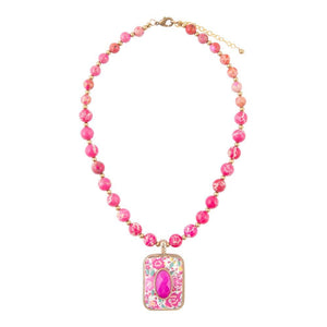 Pink Agate Stacked Stone Floral Pendant Necklace detail view by Barse Jewelry