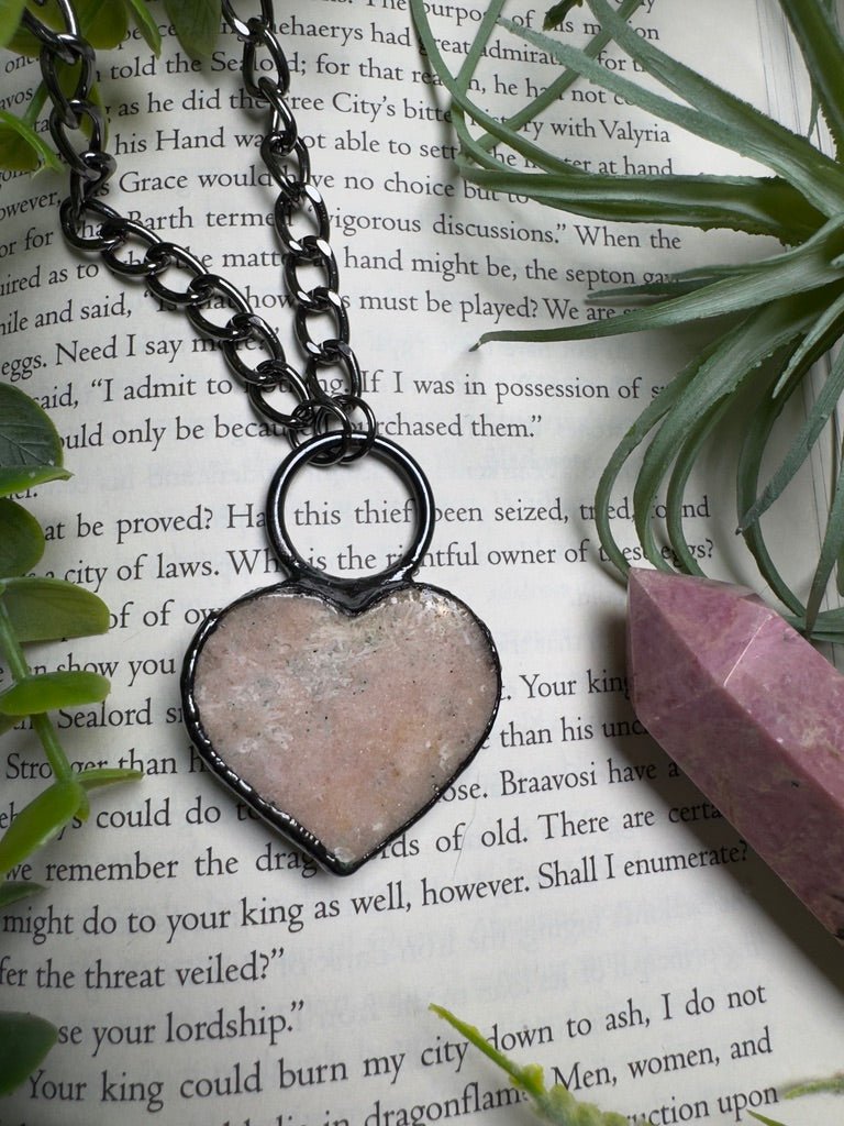 Pink Amethyst Heart Necklace detail view by Copper Ashes