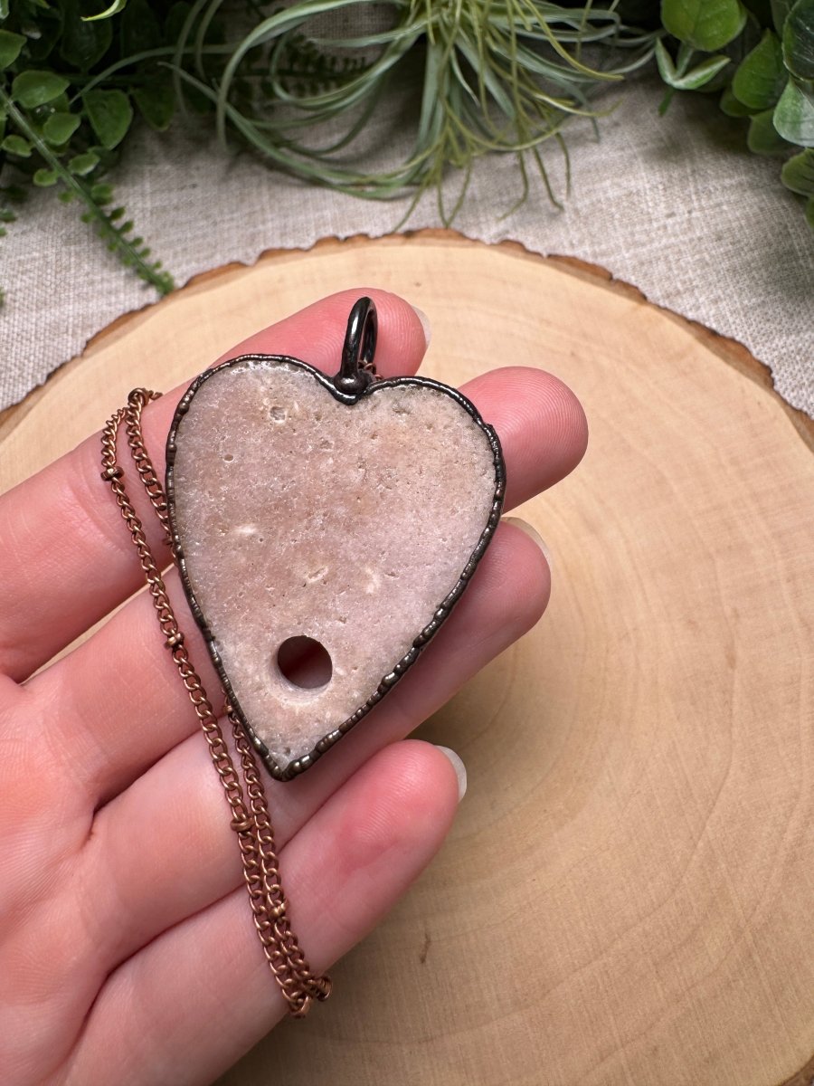 Pink Amethyst Planchette Necklace detail view by Copper Ashes