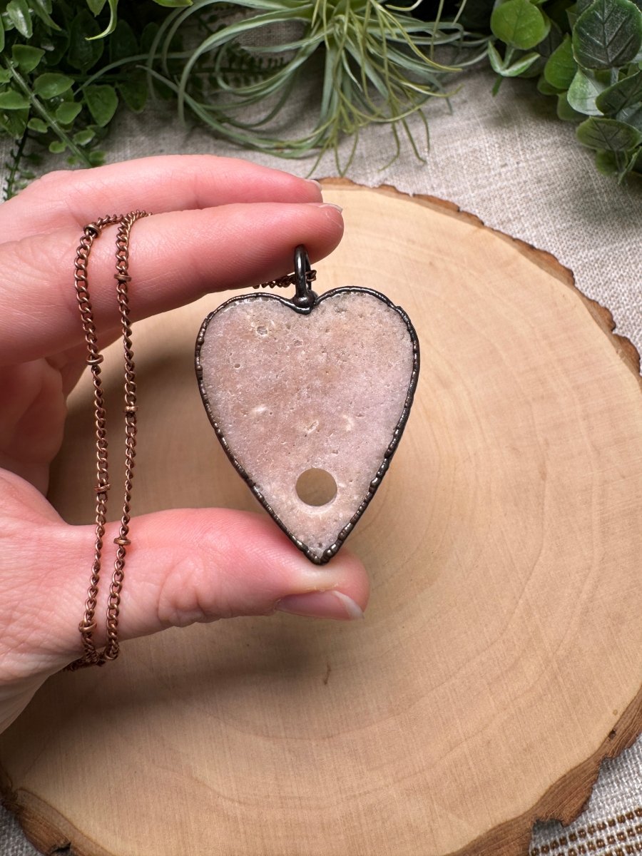 Pink Amethyst Planchette Necklace detail view by Copper Ashes
