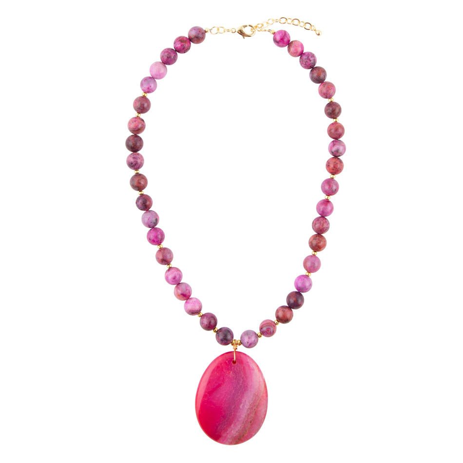 Pink Magenta Dreams Agate Slab Pendant Necklace detail view by Barse Jewelry