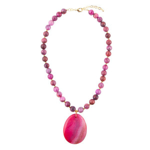 Pink Magenta Dreams Agate Slab Pendant Necklace detail view by Barse Jewelry