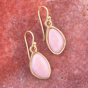 Pink Opal Golden Drop Earrings detail view by Barse Jewelry