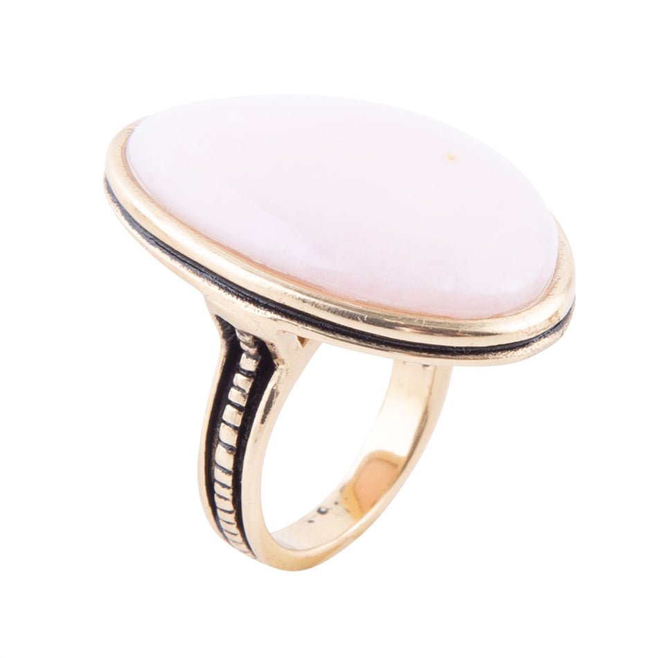 Pink Opal Golden Statement Ring detail view by Barse Jewelry