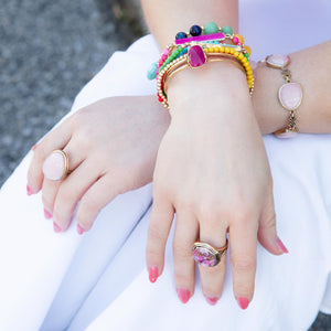 Pink Opal Golden Statement Ring detail view by Barse Jewelry