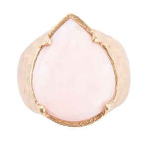 Pink Opal Golden Teardrop Ring detail view by Barse Jewelry