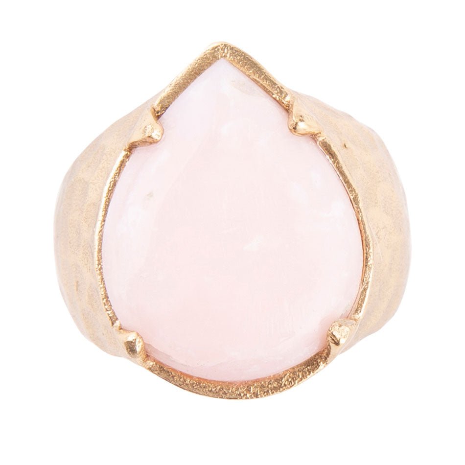 Pink Opal Golden Teardrop Ring detail view by Barse Jewelry