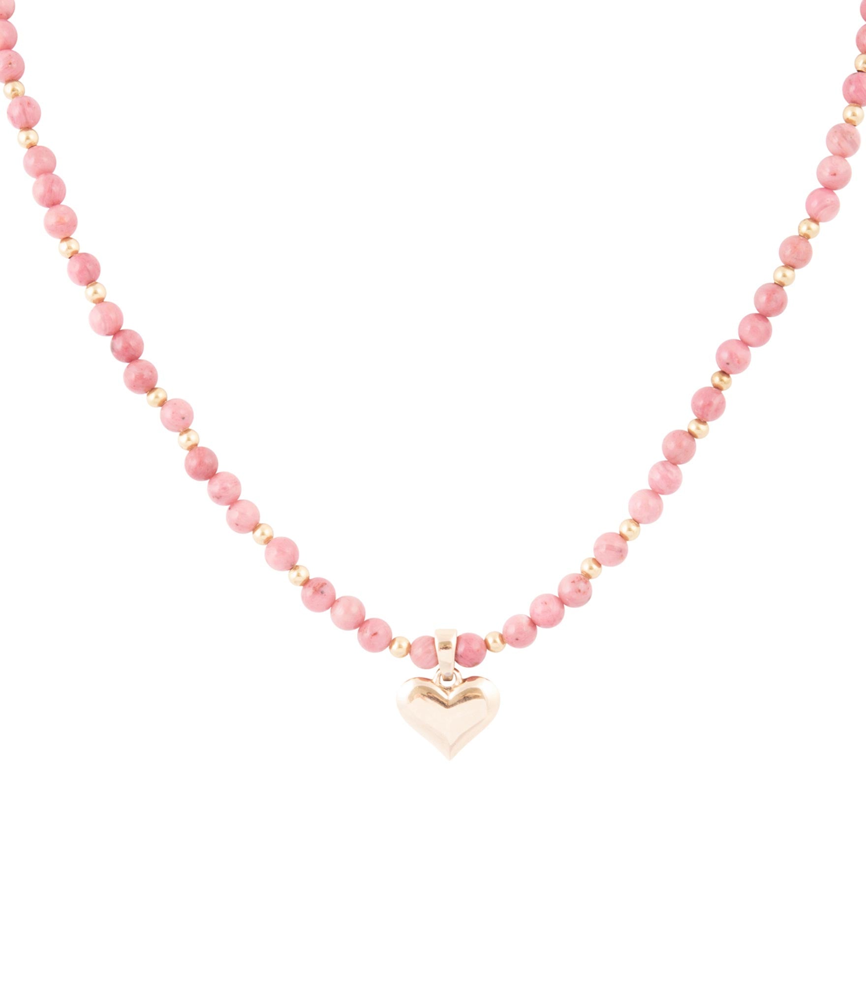 Pink Rhodonite and Golden Bronze Heart Pendant Necklace by Barse Jewelry