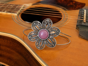 Filigree flower jade center guitar string bracelet by N Harmony Jewelry, handmade jewelry detail photo 3