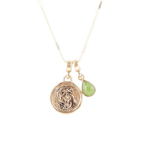 Pisces - Zodiac Green Jade Golden Charm Necklace by Barse Jewelry