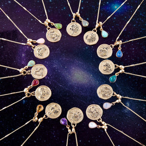 Pisces - Zodiac Green Jade Golden Charm Necklace detail view by Barse Jewelry