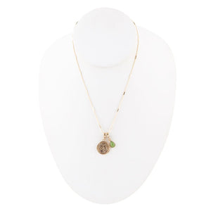 Pisces - Zodiac Green Jade Golden Charm Necklace detail view by Barse Jewelry