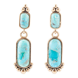 Plateau Blue Turquoise and Golden Earrings by Barse Jewelry