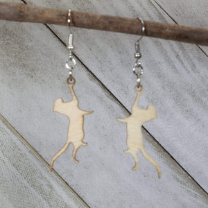 Hanging Cat Wooden Dangle Earrings | Cute Cat Jewelry by Cate's Concepts, LLC, handmade jewelry detail photo 2