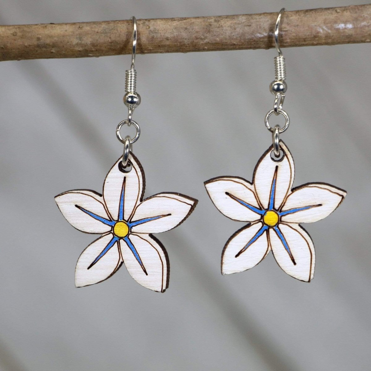 Plumeria Wooden Earrings | Tropical Flower Jewelry by Cate's Concepts, LLC, handmade jewelry main product photo