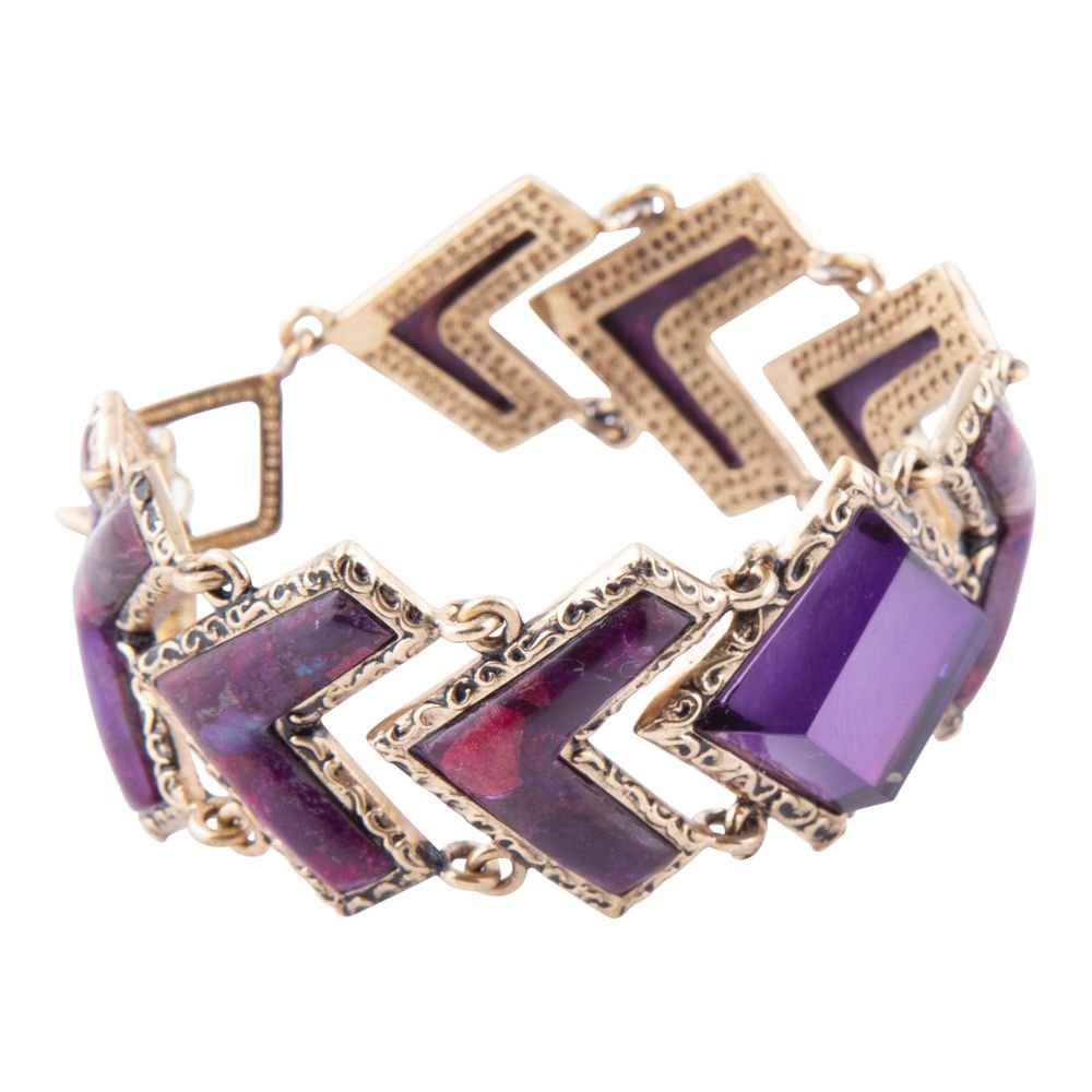 Pointedly Purple Turquoise Golden Link Bracelet detail view by Barse Jewelry