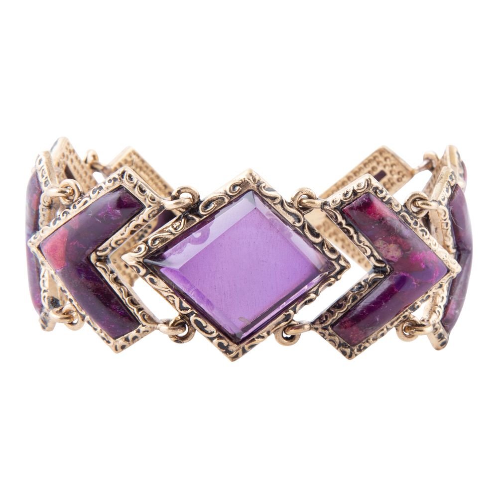 Pointedly Purple Turquoise Golden Link Bracelet by Barse Jewelry