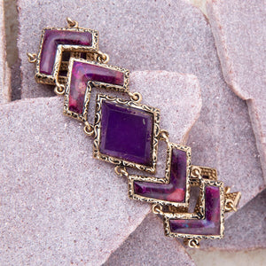 Pointedly Purple Turquoise Golden Link Bracelet detail view by Barse Jewelry