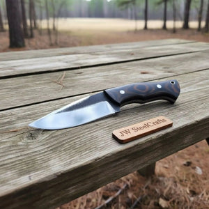 Drop Point Hunting Knife 3.5 Inch Steel Blade Micarta Handle Fixed Blade Field Knife with Sheath by JW SteelCrafts, leather knife sheath main product photo