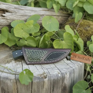 Damascus Skinner Knife Green Black Micarta Handle 3 Inch Blade by JW SteelCrafts, Damascus knife detail photo 2
