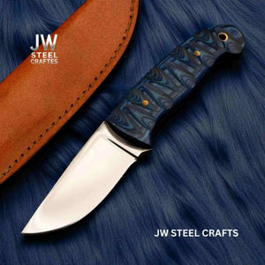 Skinner Knife J2 Stainless Steel Fixed Blade by JW SteelCrafts, Damascus knife main product photo