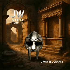 Polished Gladiator Face Mask | Handcrafted Metal Decorative Helmet Art by JW SteelCrafts, Southern home decor detail photo 3