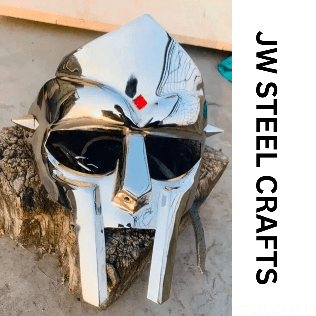 Polished Gladiator Face Mask | Handcrafted Metal Decorative Helmet Art by JW SteelCrafts, Southern home decor detail photo 8