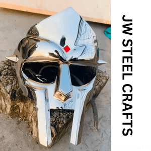Polished Gladiator Face Mask | Handcrafted Metal Decorative Helmet Art by JW SteelCrafts, Southern home decor detail photo 8