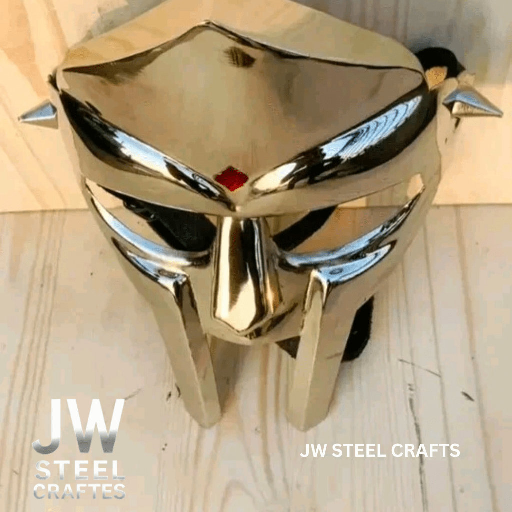 Polished Gladiator Face Mask | Handcrafted Metal Decorative Helmet Art by JW SteelCrafts, Southern home decor detail photo 7