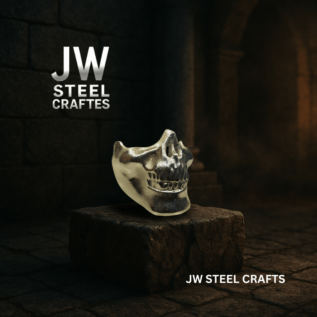 Polished Metal Skull Decor | Handmade Cast Aluminum Skull Sculpture by JW SteelCrafts, Southern home decor detail photo 3
