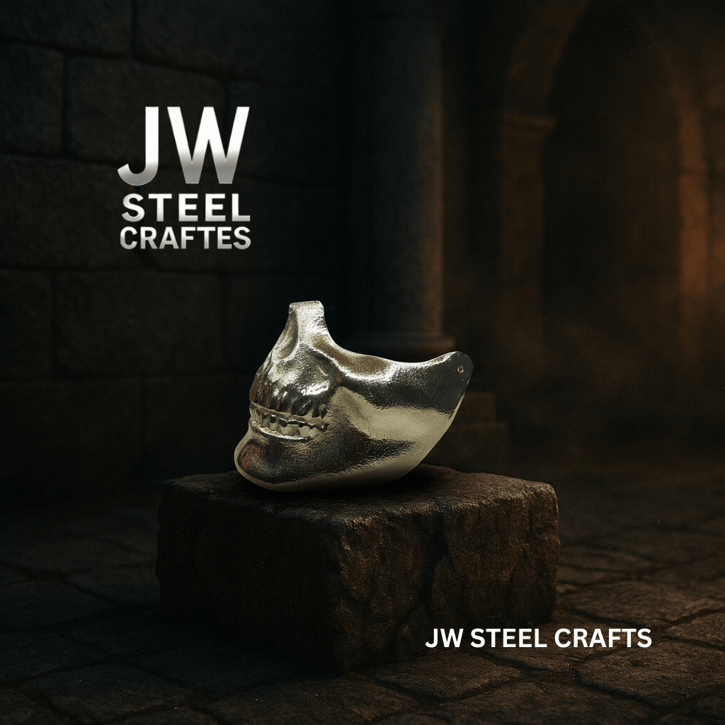 Polished Metal Skull Decor | Handmade Cast Aluminum Skull Sculpture by JW SteelCrafts, Southern home decor detail photo 2