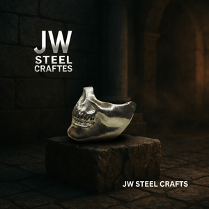 Polished Metal Skull Decor | Handmade Cast Aluminum Skull Sculpture by JW SteelCrafts, Southern home decor detail photo 2