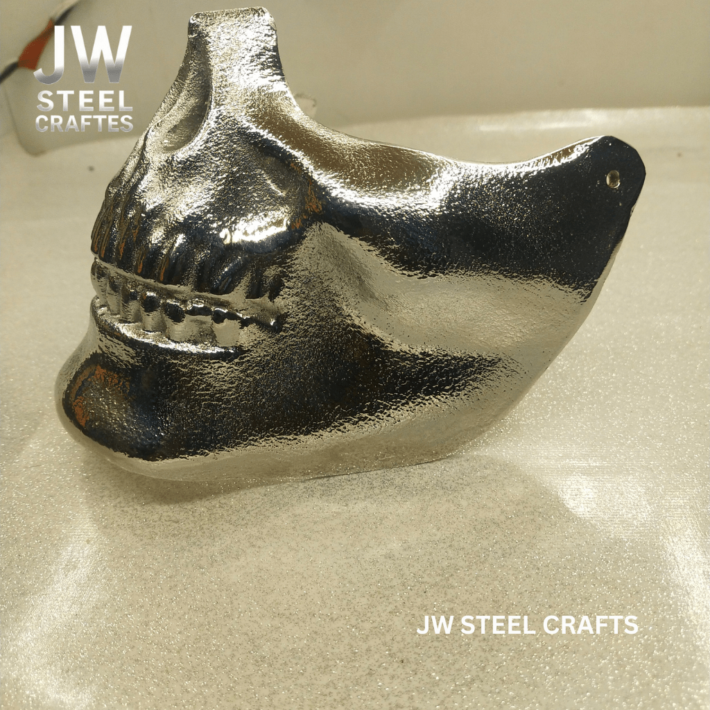 Polished Metal Skull Decor | Handmade Cast Aluminum Skull Sculpture by JW SteelCrafts, Southern home decor detail photo 8