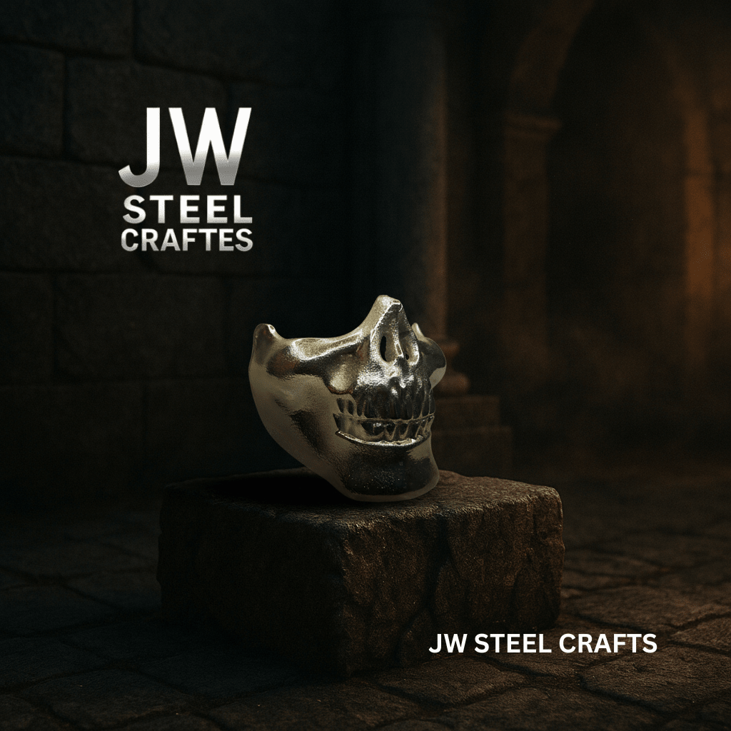 Polished Metal Skull Decor | Handmade Cast Aluminum Skull Sculpture by JW SteelCrafts, Southern home decor detail photo 4