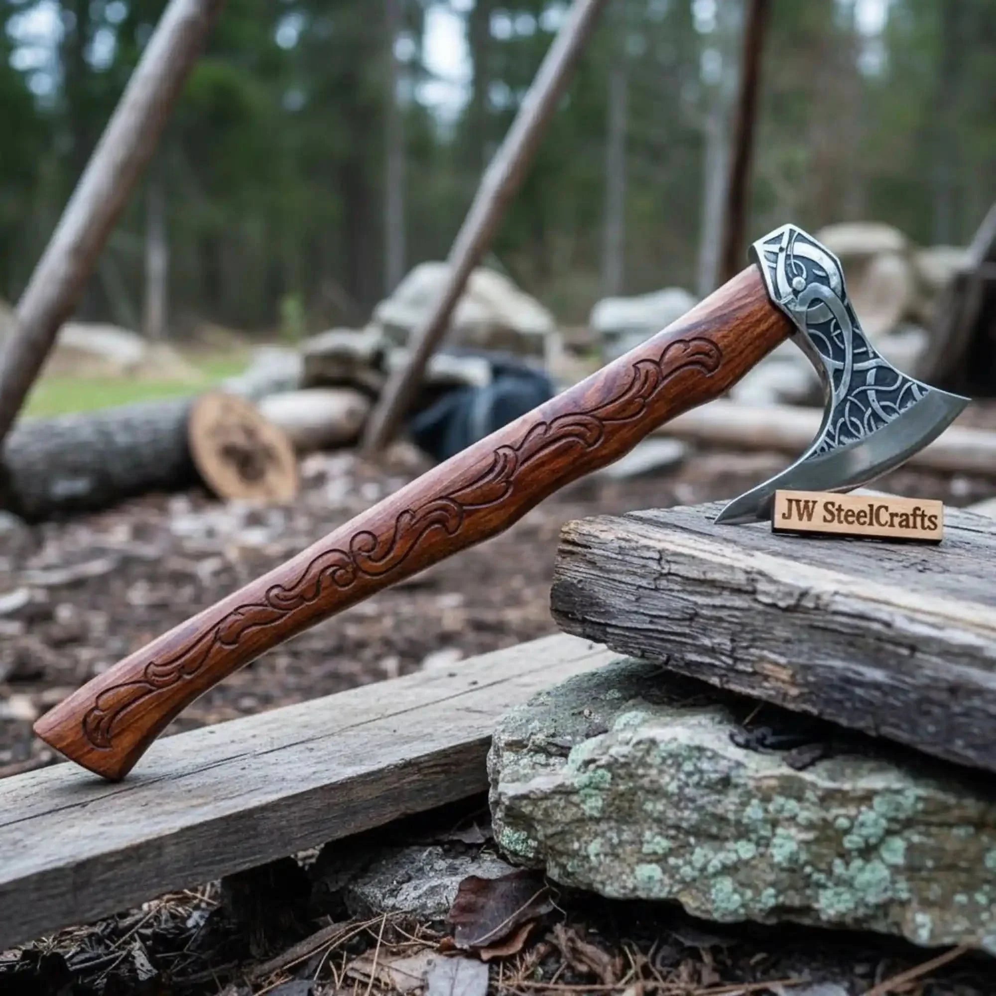 Beautiful handmade steel axe with wood handle by JW SteelCrafts, Southern lifestyle apparel detail photo 2