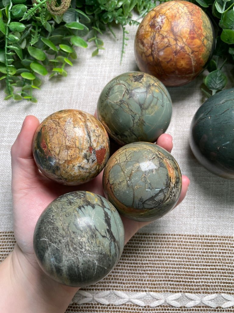 Polychrome Jasper Sphere detail view by Copper Ashes
