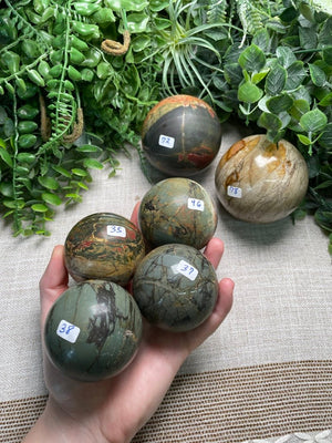 Polychrome Jasper Sphere detail view by Copper Ashes