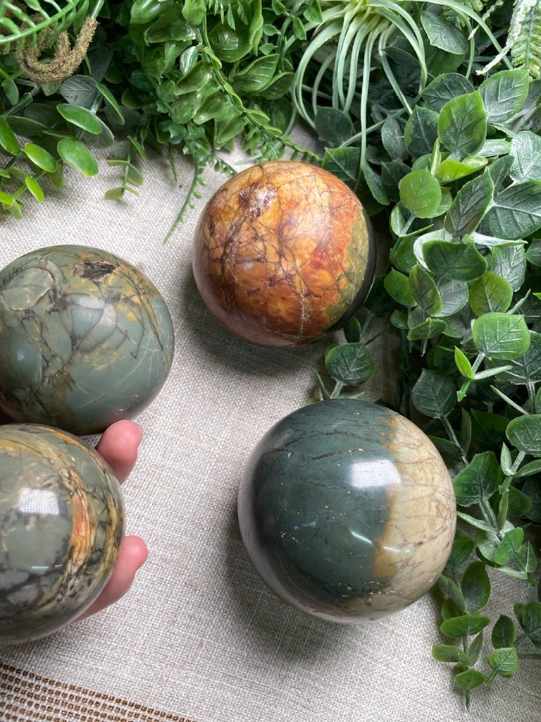 Polychrome Jasper Sphere detail view by Copper Ashes