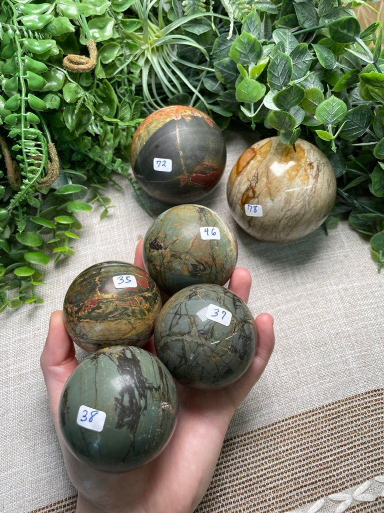 Polychrome Jasper Sphere detail view by Copper Ashes