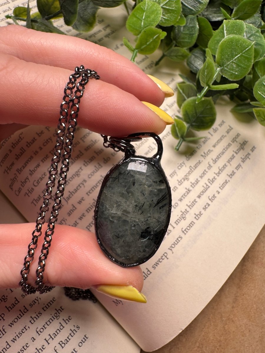 Prehnite Necklace detail view by Copper Ashes